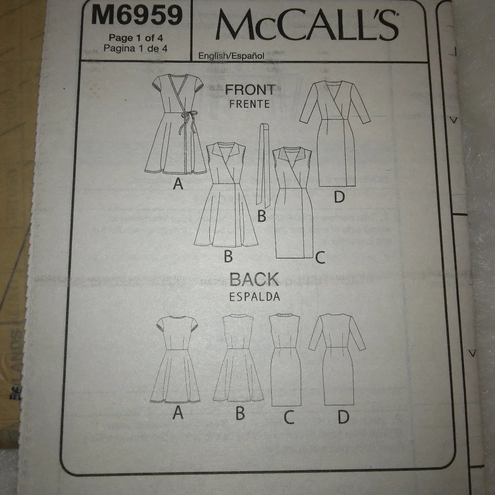 McCall's M6959 EASY Wrap dress in variations Size 14-22